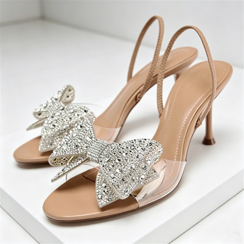 Women'S Shoes Peep Toe - Luxury Glitter Rhinestone Bow Designer Heeled