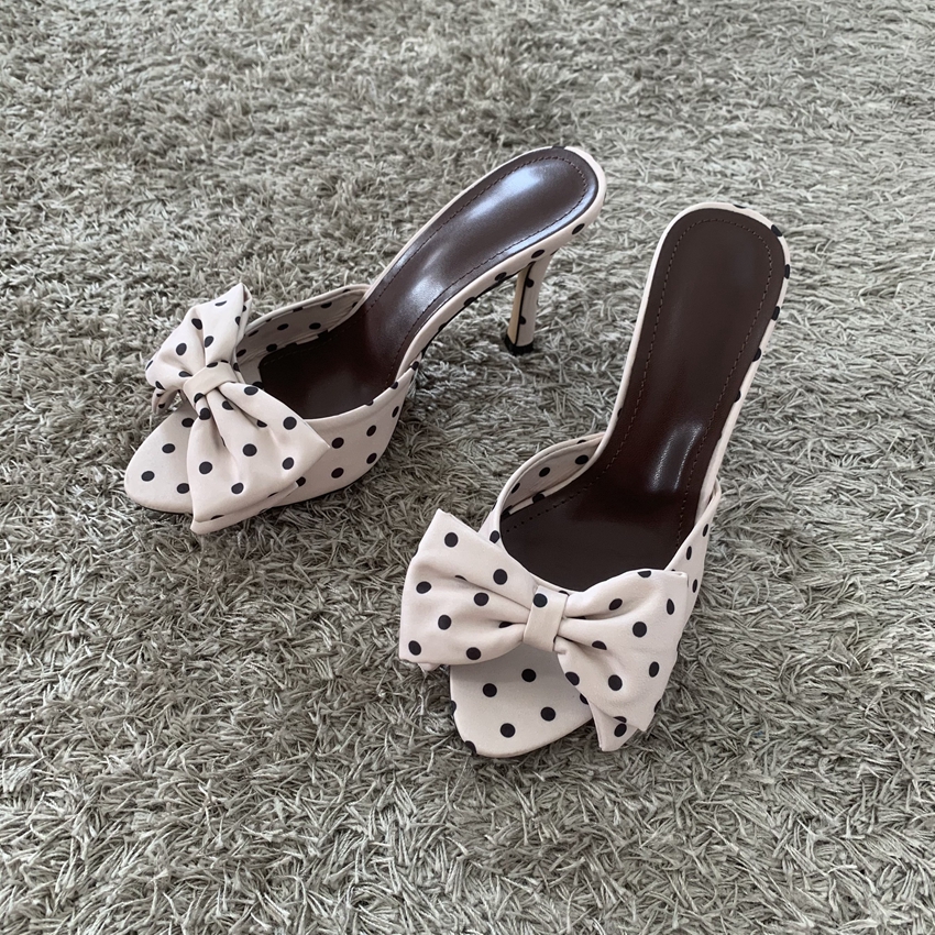 Women'S Shoes Peep Toe - Polka Dot Bowknot Women Mules Sandals